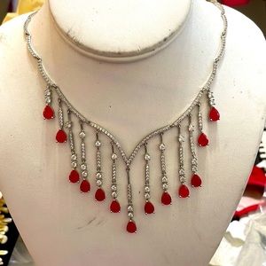 Ruby Waterfall Crystals Necklace